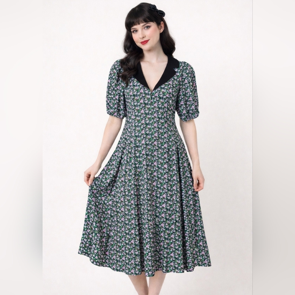 Asos Twee Floral Fit & Flare Dress Peter Pan Collar Size 8 Pin Up Girl Retro